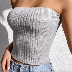 Gray Ribbed Tube Top